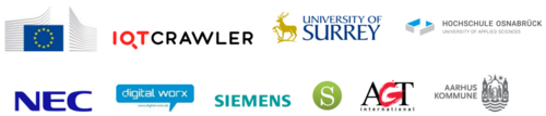 IoTcrawler partner logos: University of Surrey, Osnabrück University of Applied Sciences, Aarhus University (DBD), Siemens AG Österreich, NEC Corporation, AGT Group, Digital Worx, Odin Solutions S.L and Aarhus Municipality